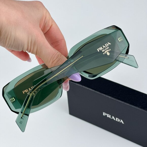 Prada PR17WS 11R10E  BRAND NEW Sunglasses Transparent Sage Green Mirror Unisex - Picture 3 of 11